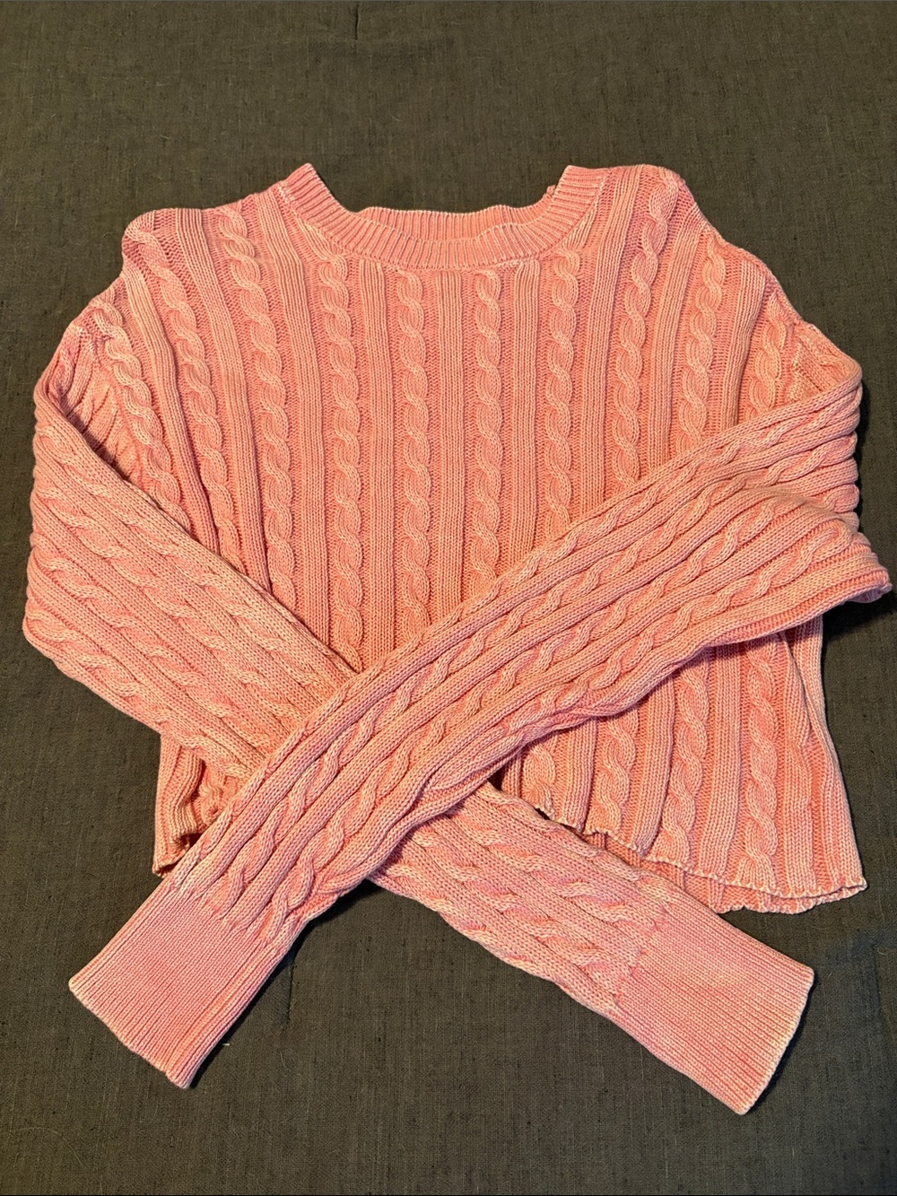 aerie Pink Cable-Detail Crewneck Sweater